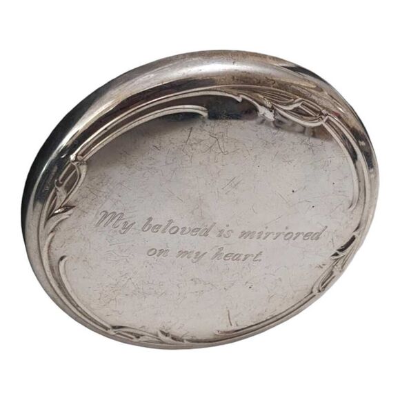 Lunt Sterling Makeup Pocket Mirror My Beloved Is Mirrored On My Heart‎ No Mono - Picture 1 of 6